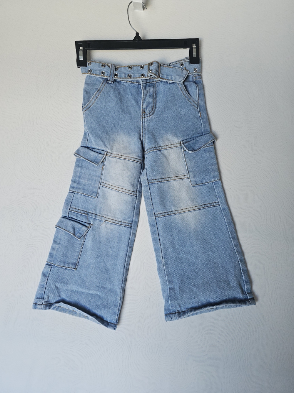 Soho Blue Denim Wide-Leg Cargo Jeans with Belt - Girls' Size 5
